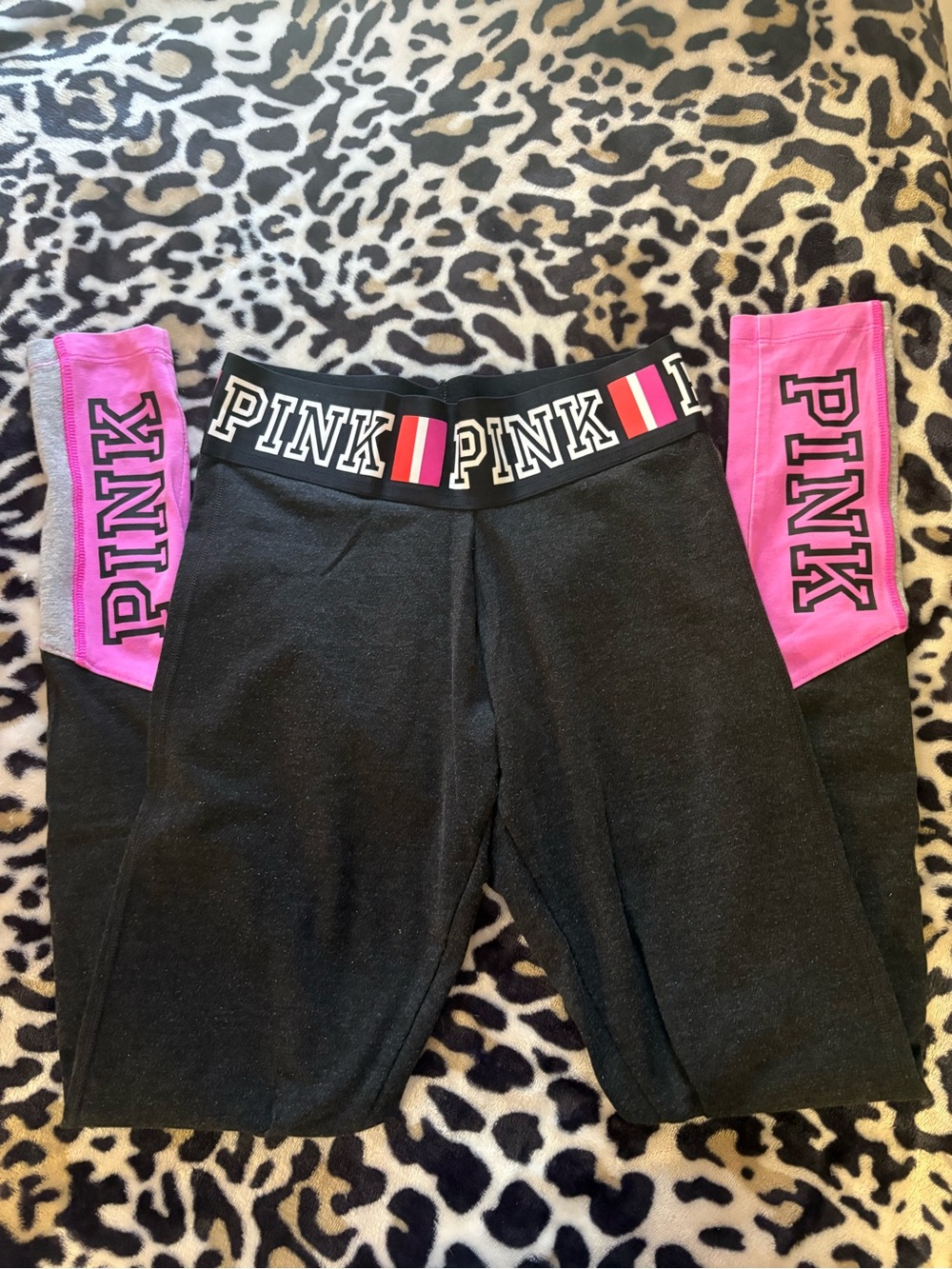 PINK Victoria's Secret Black Leggings with Pink Accent